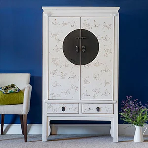 Solid Wood Storage Closet Antique Glossy Lacquered Clothes Cabinet Wardrobe