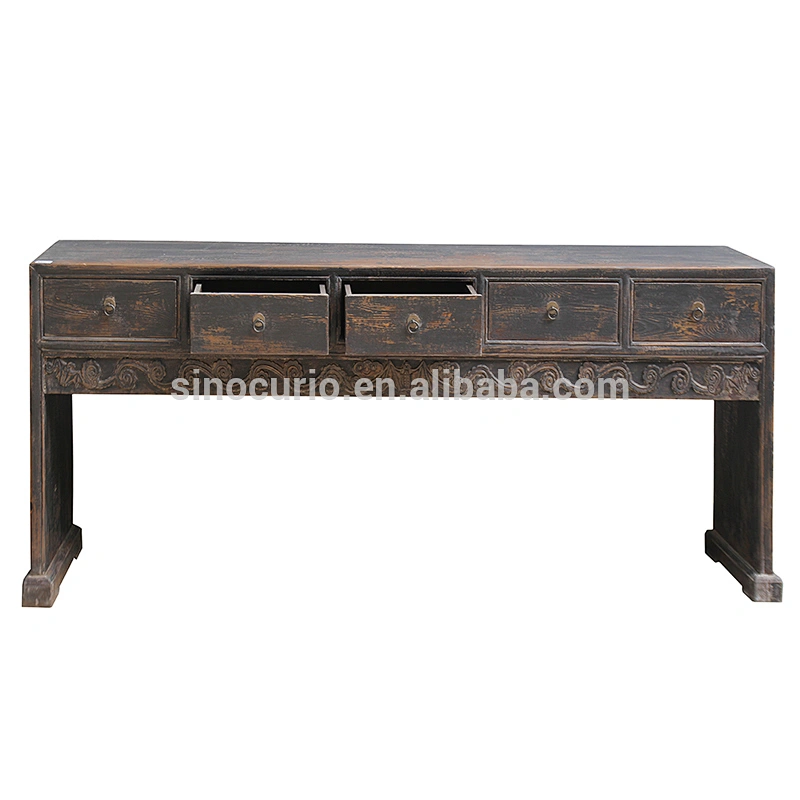 Antique chinese style long drawers recycle wood entry hall wall console table