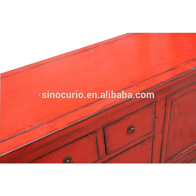 wholesale reclaimed wood furniture- Chinese red lacquer solid wood cabinet