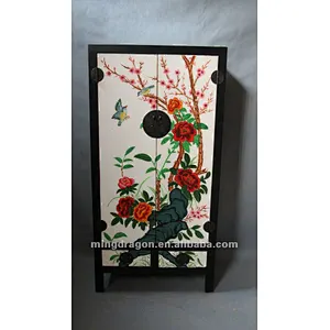 Chinese antique furniture custom-made pine wood Shanxi flower-and-bird painting two door two drawer clothes cabinet