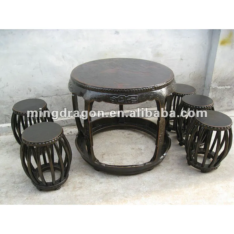 Chinese antique black coffee table with stools