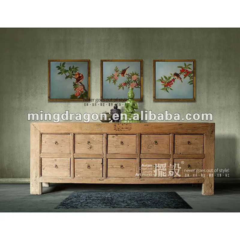 Chinese antique ten drawer elm wood natural cabinet