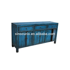 Oriental reproduction handmade reclaimed pine furniture wholesale blue sideboard buffet