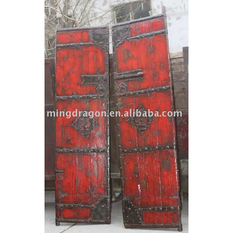 Chinese Antique Solid Wood Red Colour Rustic Door