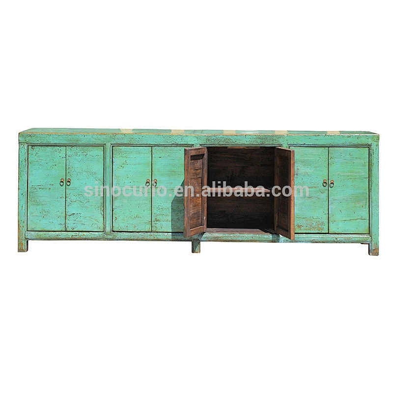 Chinese Antique Recycle Wood Long Painted Sideboard Cabinet Asian Furniture