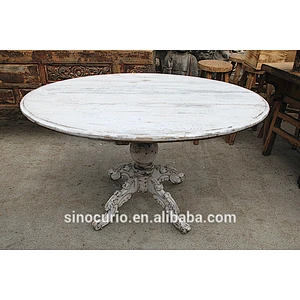 Europe French Antique Vintage Rustic Furniture Round Wood Dining Table