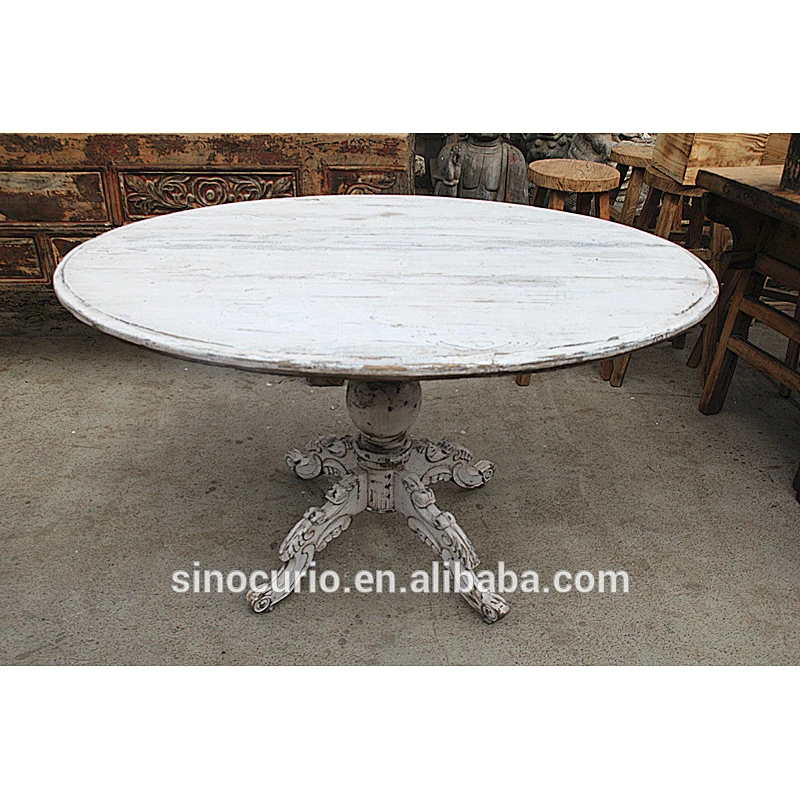 Europe French Antique Vintage Rustic Furniture Round Wood Dining Table