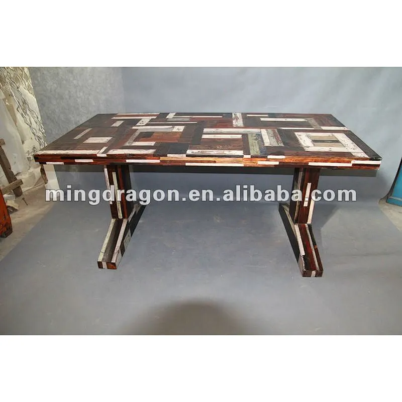Chinese antique detachable colorful plates solid wood dining table