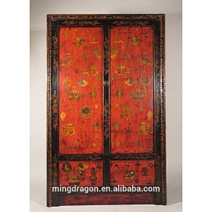 Chinese wooden antique painted rustic sideboard cabinet furniture C9532
