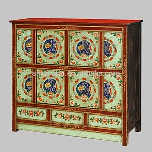 Antique Oriental Furniture-Tibetan Antique Hand Painted Cabinet