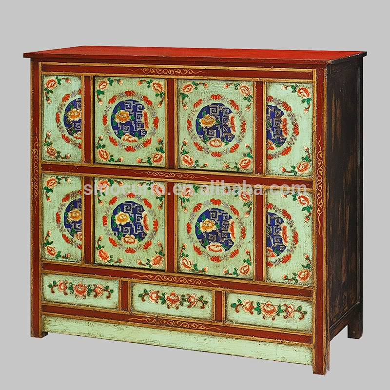Antique Oriental Furniture-Tibetan Antique Hand Painted Cabinet