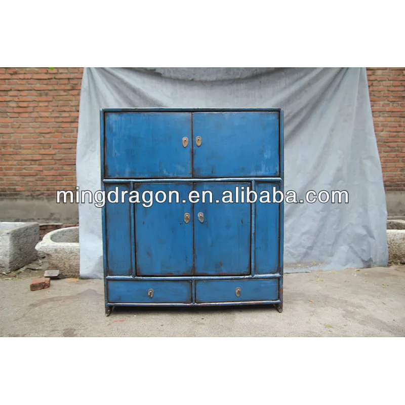 blue four door two drawer cabinet