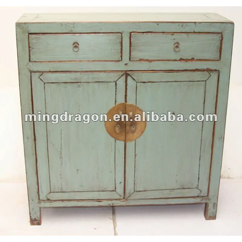chinese antique grey blue two door two drawer cabinet