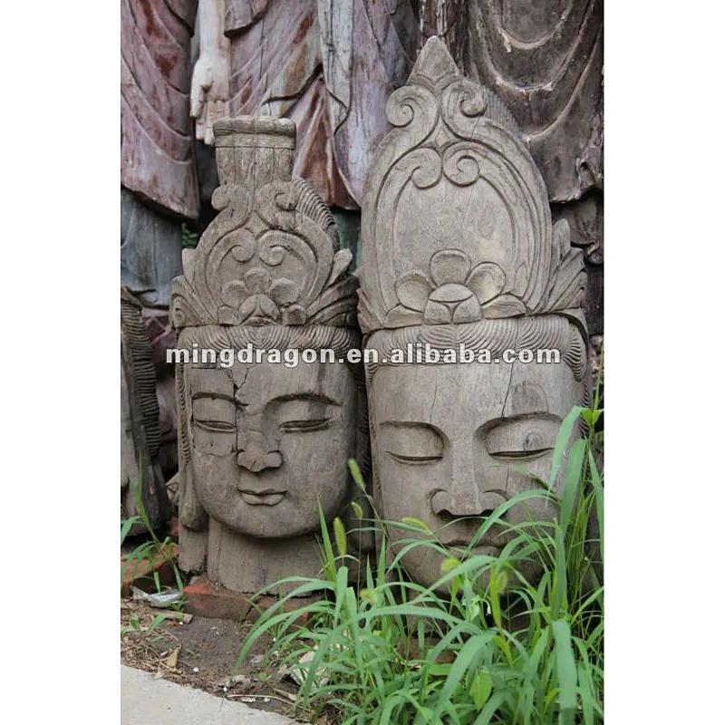 Chinese antique wooden carved buddha head