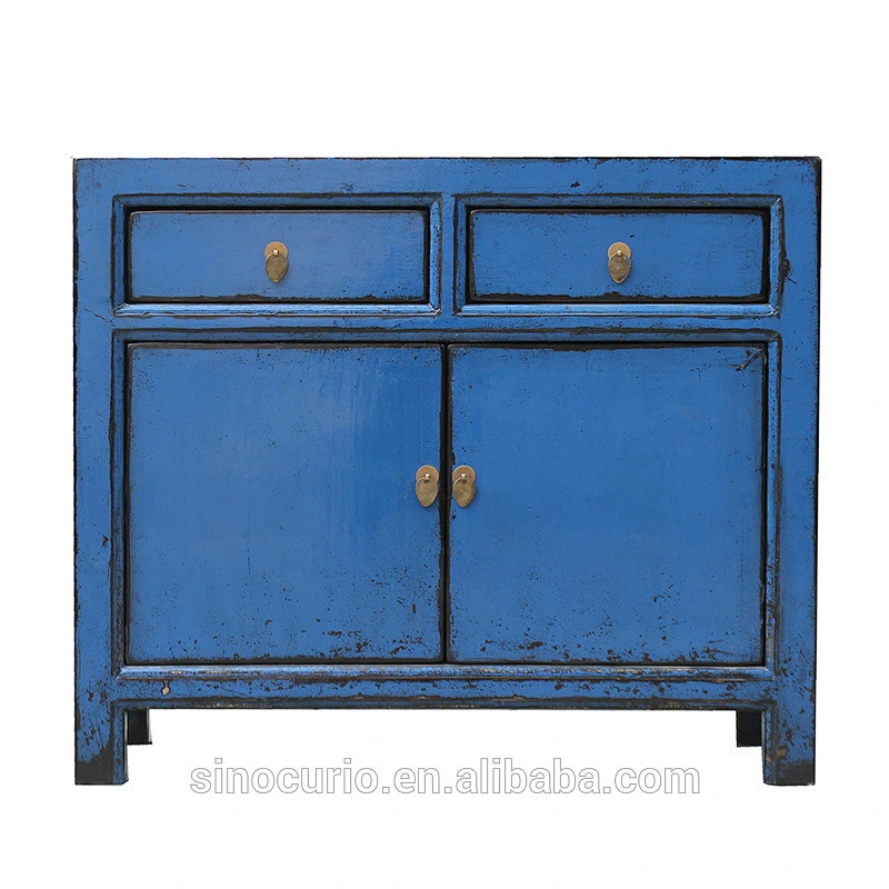 Chinese antique reproduction blue lacquer wholesale living room cabinet furniture