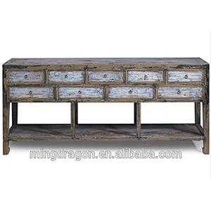 Chinese antique recycle wood console table with drawers