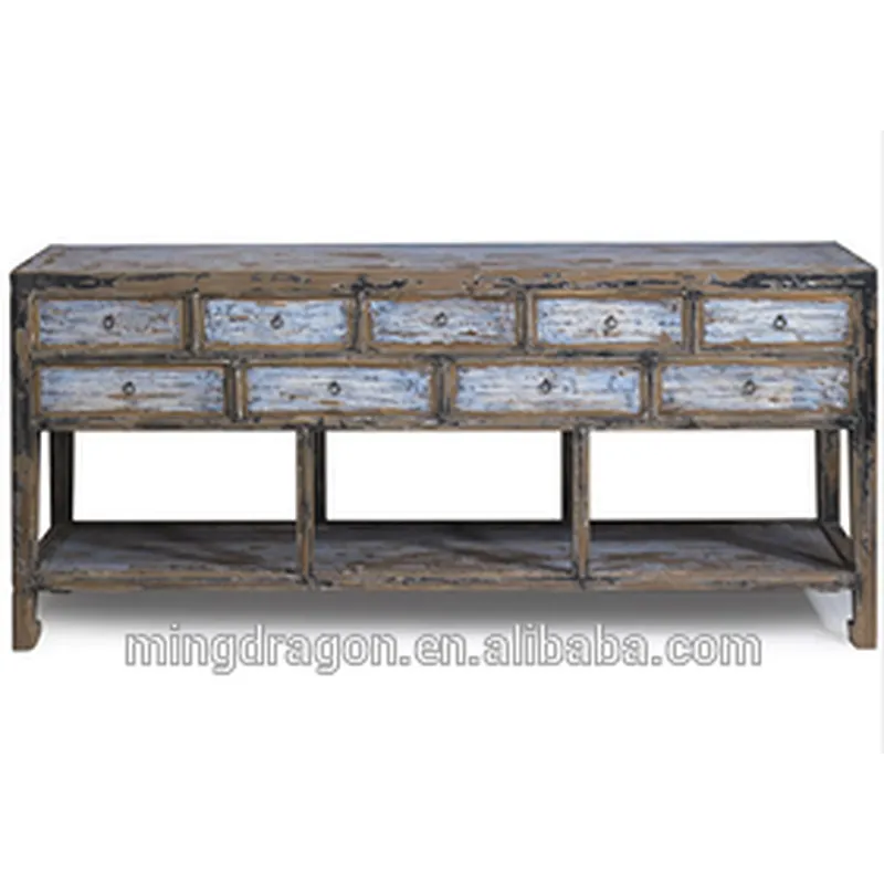 Chinese antique recycle wood console table with drawers