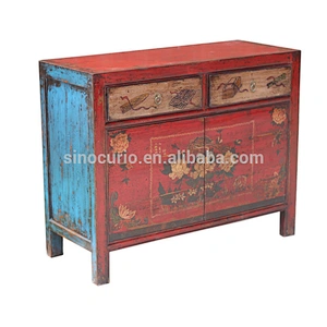 Chinese antique painted furniture wood painted Mongolia cabinet