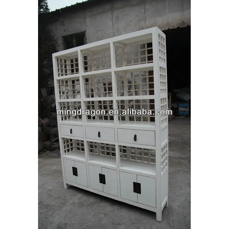 Chinese antique reproduction white wooden bookshelf