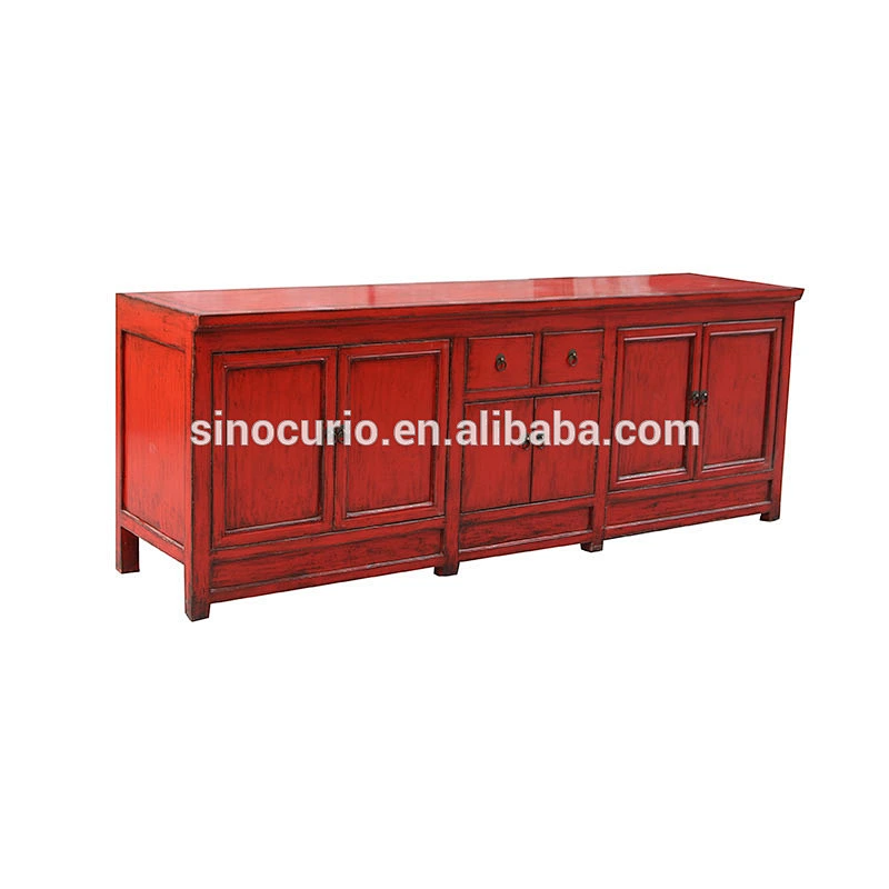 wholesale reclaimed wood furniture- Chinese red lacquer solid wood cabinet