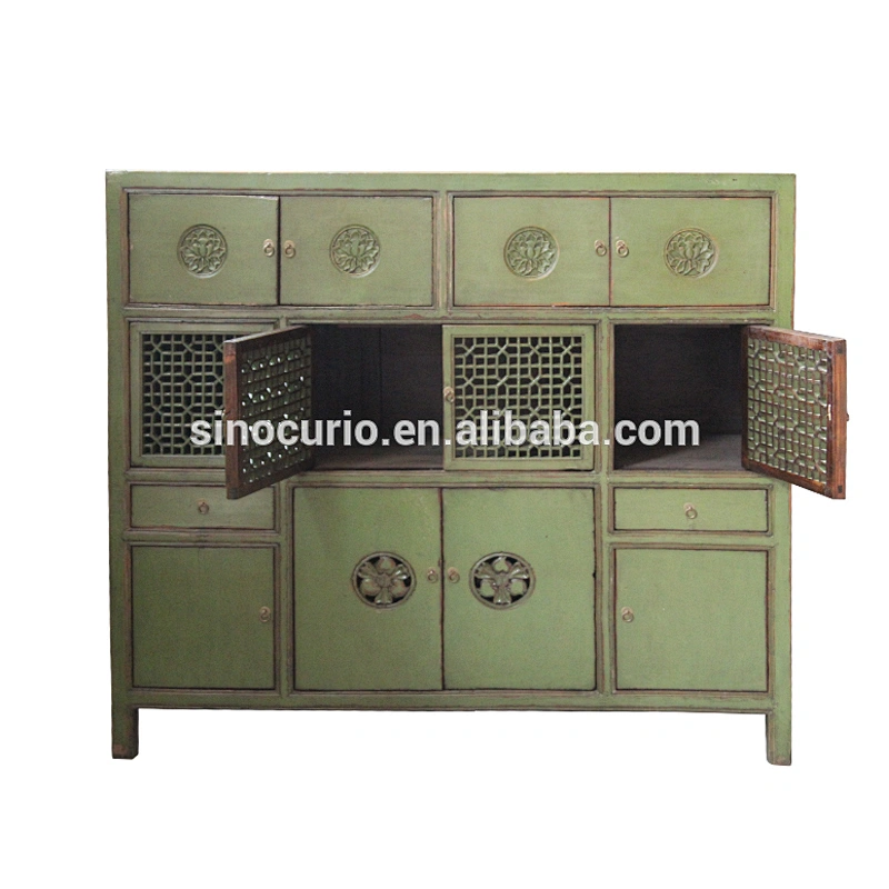 antique chinese sideboard lattice wooden door distressed kitchen cabinets