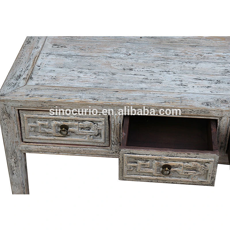 Chinese reproduction handmade rustic distressed low wooden coffee table with drawers