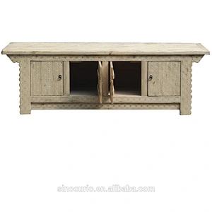 Chinese antique hand carved furniture natural solid wood TV stand cabinet