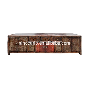 Chinese antique tv furniture long low tv table curio cabinet