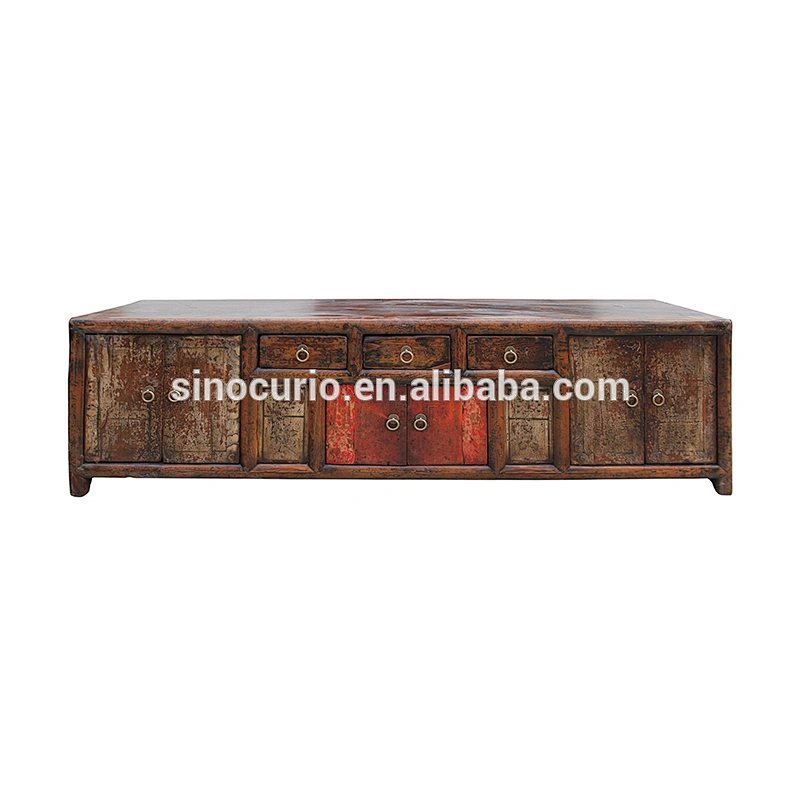 Chinese antique tv furniture long low tv table curio cabinet