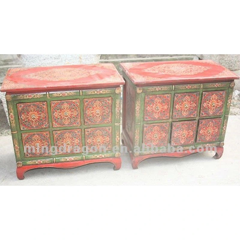 Tibet painting six drawer bedside cabinet