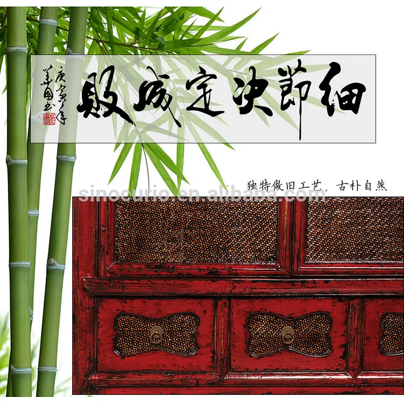 Chinese wooden antique sideboard cabinet furniture distress painted finish