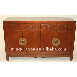 Chinese Antique Old Wood Colour Finished Buffet four drawer four door cabinet