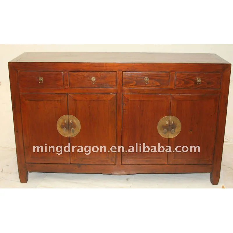 Chinese Antique Old Wood Colour Finished Buffet four drawer four door cabinet