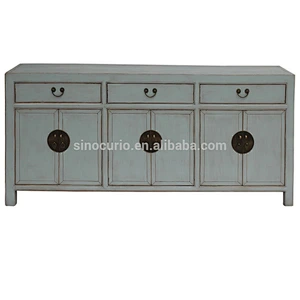 china antique solid wood distressed lacquered kitchen furniture sideboard cabinet