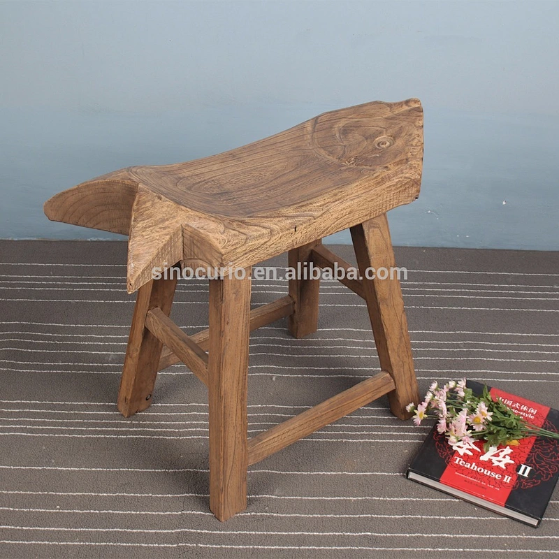 Chinese antique rustic natural solid wood stool fish fation stool