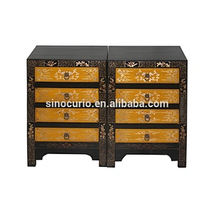 Antique bedroom drawers chest and gold painted bedside table cabinet