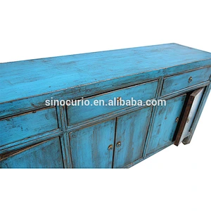 Oriental reproduction handmade reclaimed pine furniture wholesale blue sideboard buffet