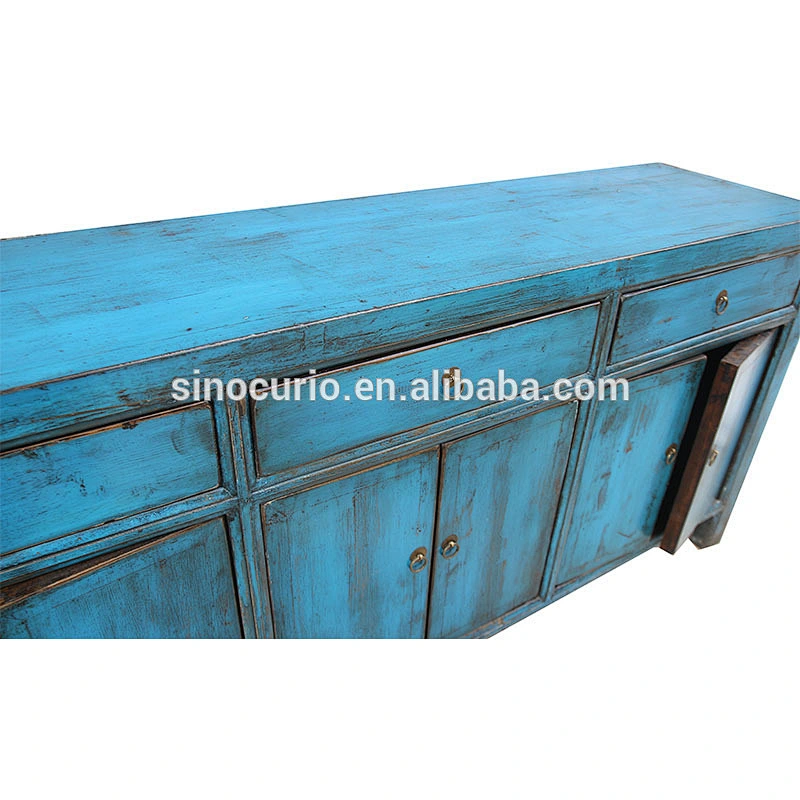 Oriental reproduction handmade reclaimed pine furniture wholesale blue sideboard buffet
