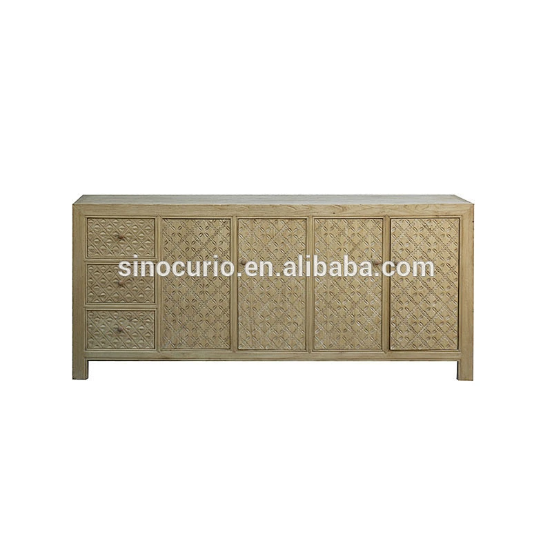Chinese Raw Natural Carving Sideboard Buffet Table Cabinet