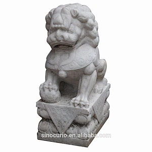 Antique Asian Chinese White Mable Stone Figure Statue Carved Lion