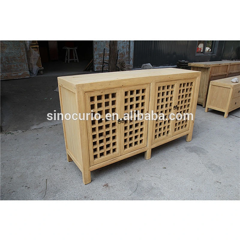Chinese antique white reproduction living room storage lattice cabinet cheap wholesale furniture china