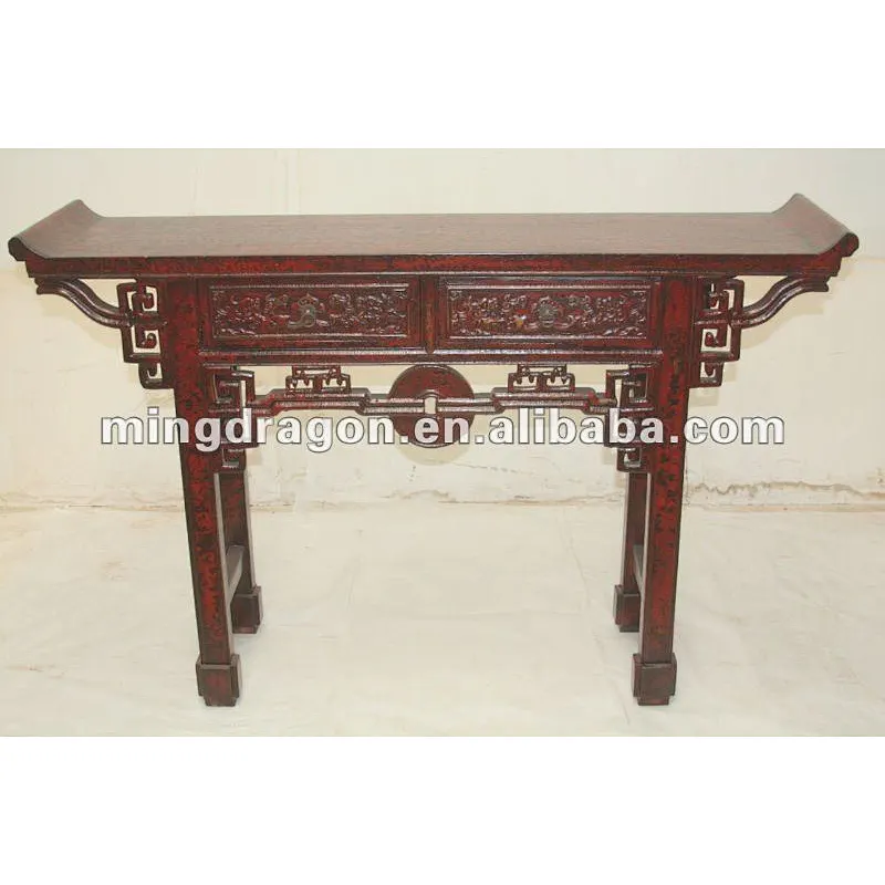 chinese antique two drawer red altar table