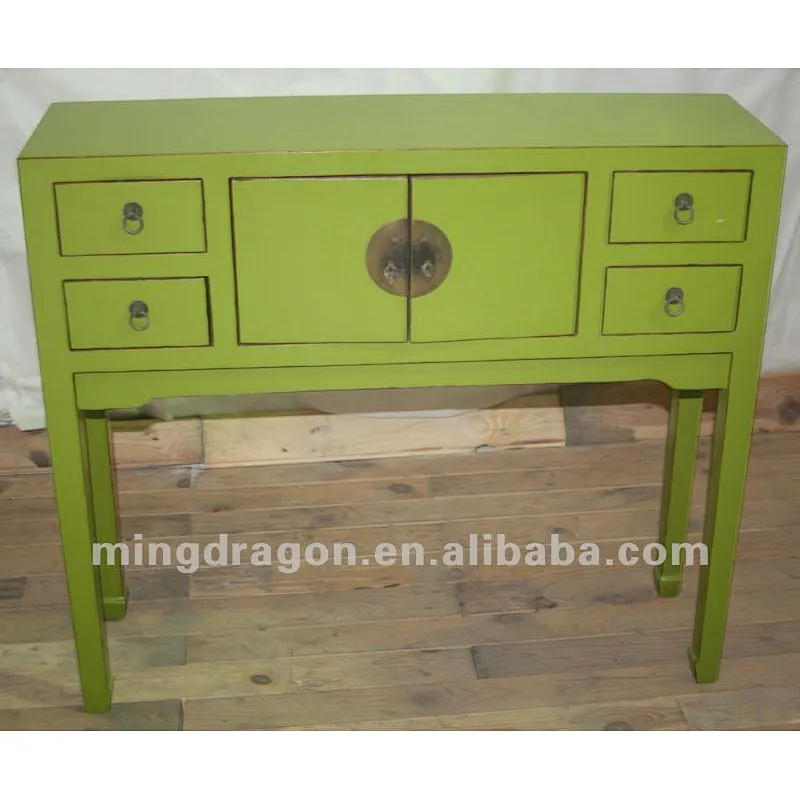 chinese antique furniture green/white/black/blue shanxi pine wood two door four drawer table