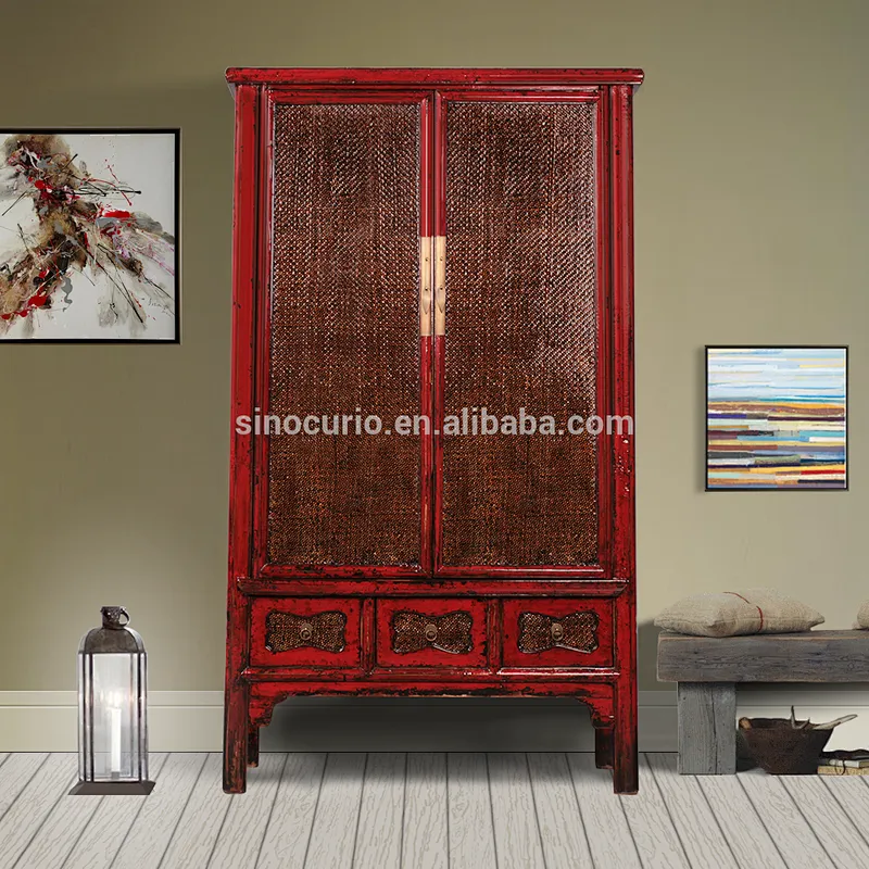 Chinese wooden antique sideboard cabinet furniture distress painted finish