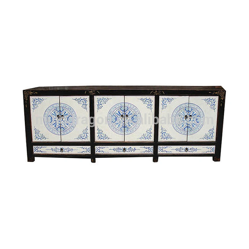 antique furniture with pattern of blue and white porcelain,buffet sideboard