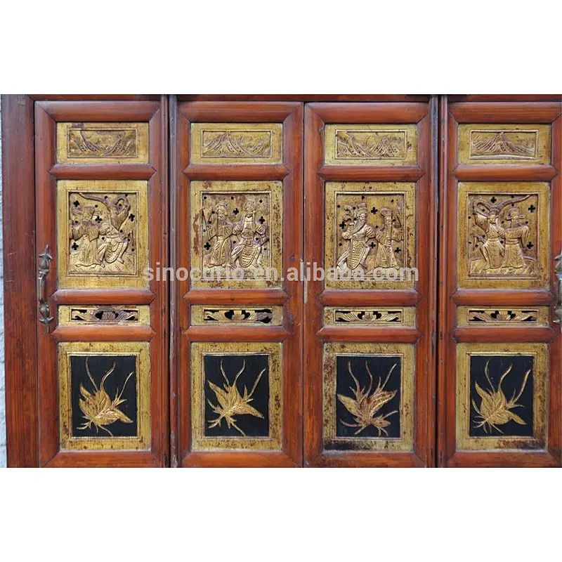 Antique beijing furniture classic tall china style reclaimed wood carved cabinet