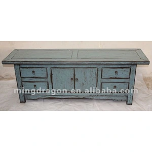 Chinese antique furniture blue/ red color wood TV Cabinet