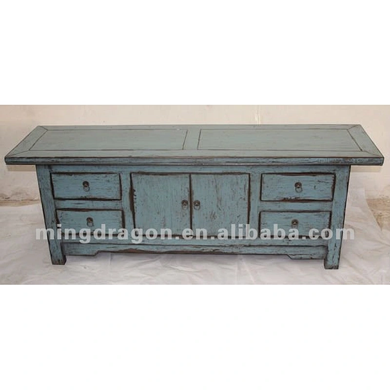 Chinese antique furniture blue/ red color wood TV Cabinet