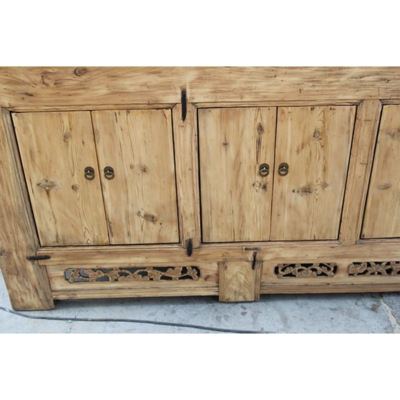 Reproduction antique natural wood console cabinet