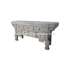 Oriental reproduction rustic distressed bleached console table